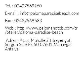 Paloma Paradise Beach iletiim bilgileri